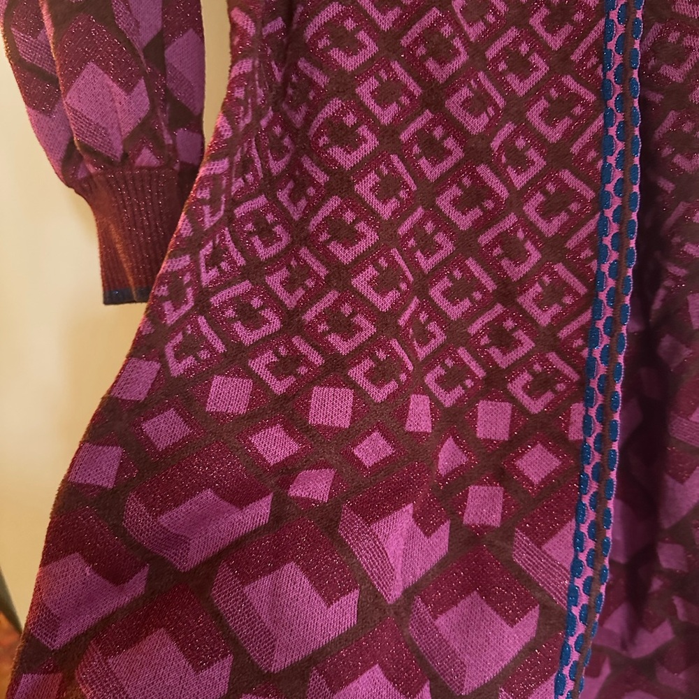 Diane Von Furstenberg DVF Angeline Sweater Jacquard Wrap Dress Fuchsia Pink XS